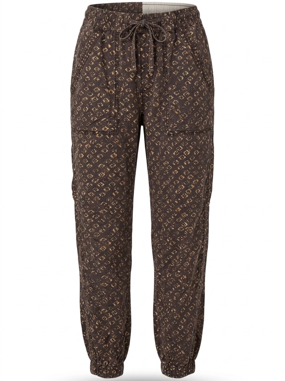 Anthropologie Brown Printed Drawstring Joggers with Tan Geometric Pattern